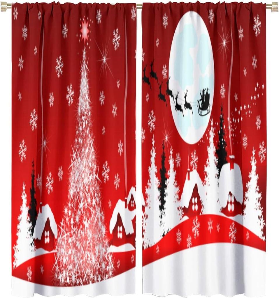 Kids Christmas Nutcracker Curtain Soldier Model Merry Xmas Window Treatments For Bedroom Living Room Snowflakes Winter Reddrapes