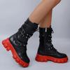 Fashion Hot Motorcycle Boots 2024 Autumn Fashion Black Red Gothic Platform Buckle Chain Punk Rivet Combat Boots Large Size Women's Shoes