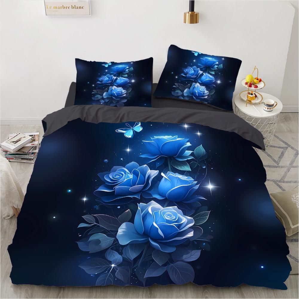 Colorful blue butterfly 3D print pattern (three-piece set) single double queen size quilt cover pillowcase bedding set