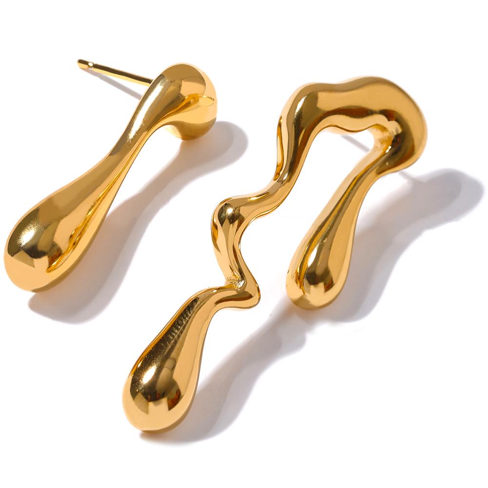 

Yhpup 18k Gold Pvd Plated Asymmetry Unusual Big Stud Earrings Stainless Steel Personality Fashion Waterproof Jewelry Women Gift