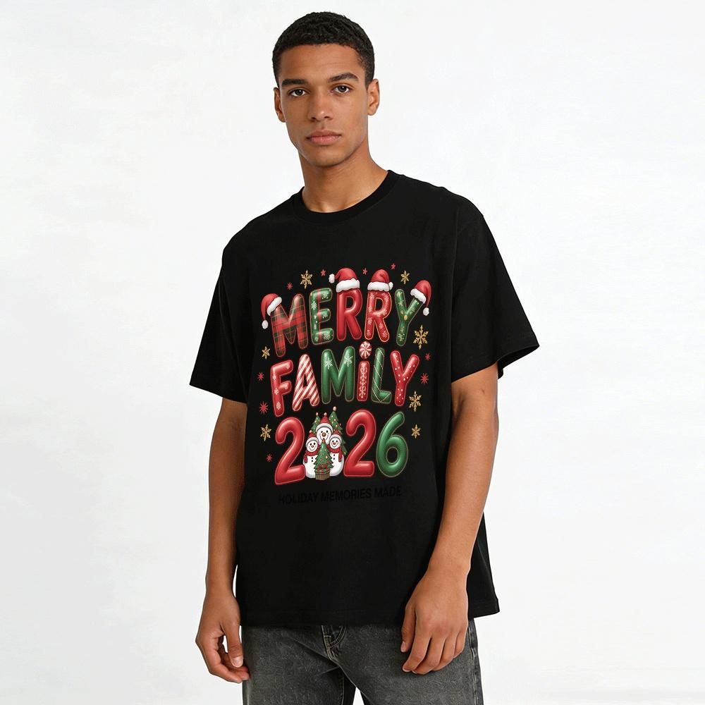 Merry Family 2026 Holiday Memories Made Christmas Tee Pure cotton T-shirt