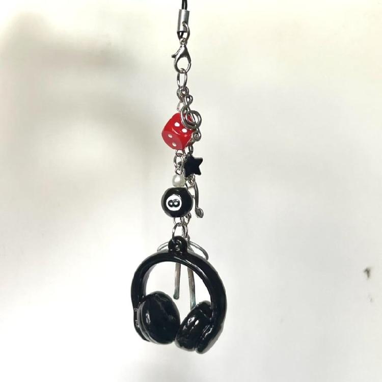 Portachiavi Elegante con Perline per Auricolari Telefono Fatto a Mano Portachiavi Palla 8 con Dadi Accessorio Gioiello Biliardo