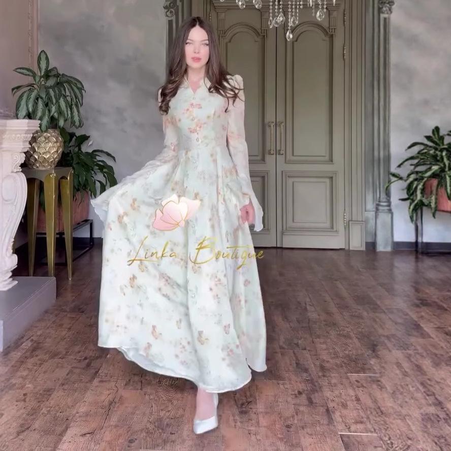 

2025 Autumn French-Style Long Square Neck Printed Dress for Women XXXL квітковий