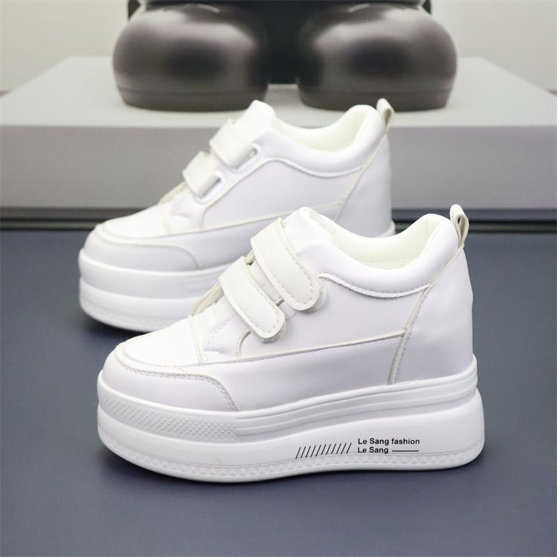 Fashion 9CM Platform Wedge Sneakers Vulcanized Chunky Hidden Heel Block Microfiber Leather Comfy Breathable Skate Board Shoes