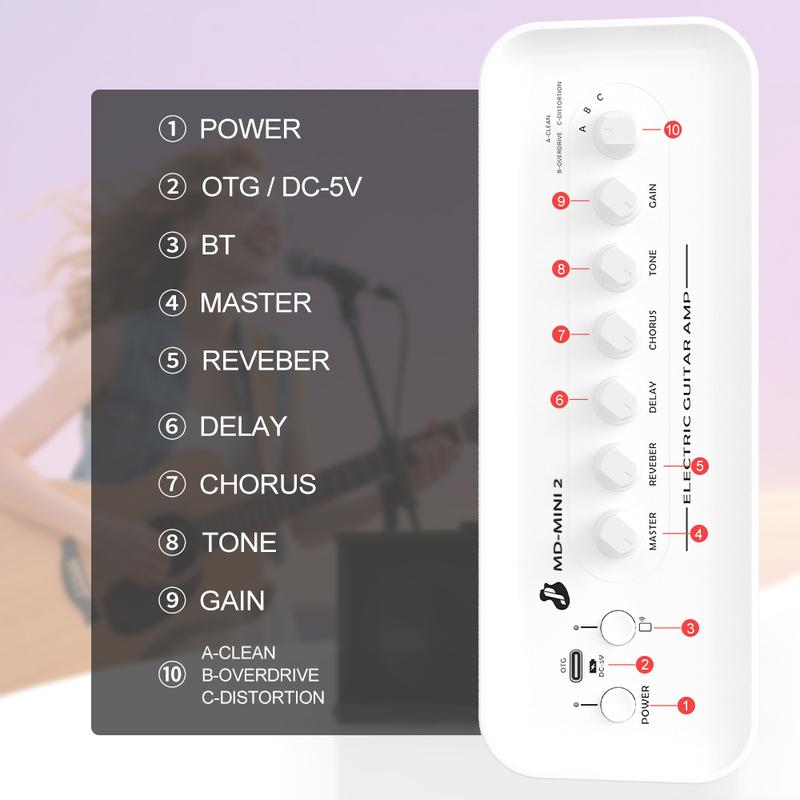 Elektrischer Gitarrenverstärker Multifunktion OTG BT Akkuverstärker mit Hall Delay Chorus
