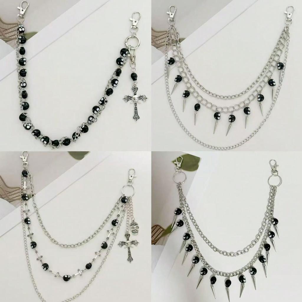 Hip Hop Gothic Men's and Women's Trendy Skull Pants Chain Cross Pants Chain Jeans Sub-Chain Accessories Pendant
