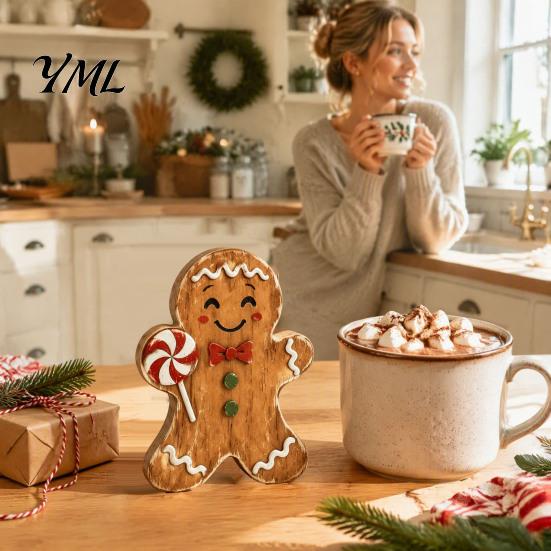 Kersttafeldecoratie Kerst Houten Peperkoekman Decor, Rustieke Peperkoek, Kerststok Huis Beeldjes, Kerst Schouw Ornamenten