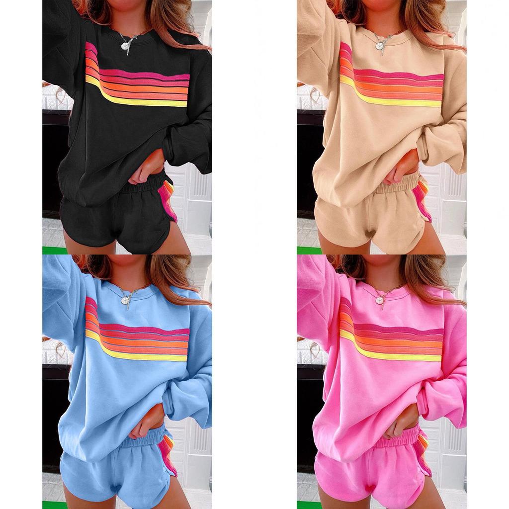 Relaxed Female Pullover Set With Color Block Pattern For Autumn Winter Casual Wear