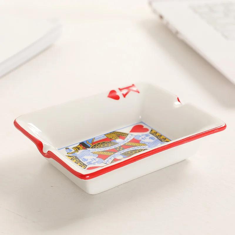 Creative Ceramic Ashtray for Home Office Poker Porcelain Ash Tray Smoking Accessories Living Room Ornament Man Gift