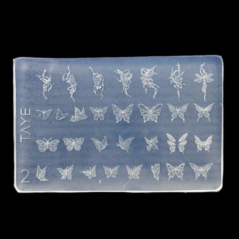 Butterfly Flower 3D Silicone Nail Art Mold Diy Vintage Flower Frame Floral Design Transparent Relief Template Manicure Tools
