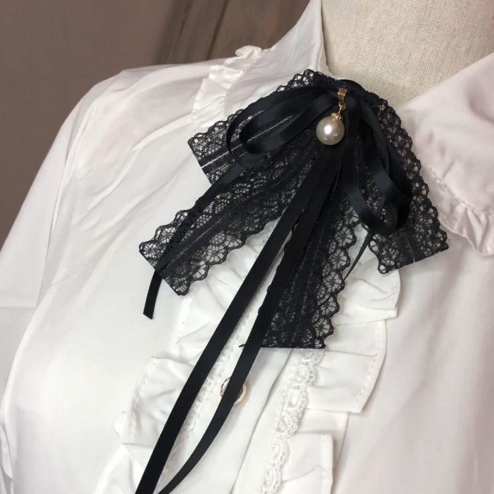Pearl Bowknot Brooch Ribbon Bowtie Fashion Shirt Dress Collar Pins Clothing Accessories