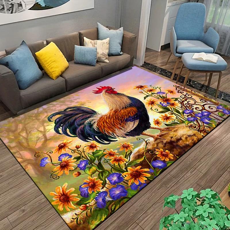 Rooster and Hen Chicken Pattern Carpet Living Room Decoration Rugs for Bedroom Sofa Doormat Decor Non-slip Home Coffee Table Mat