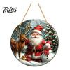Rustic Christmas Wall Decor Wooden Round Hanging Sign, Santa Claus Highland Cow Winter Theme Farmhouse Holiday Art Door Decor, Welcome Ornament