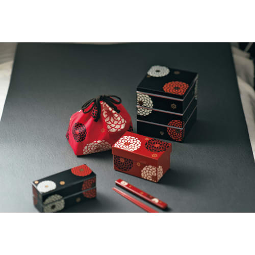 HAKOYA Square Two-Tier Lunch Box, Red, Hyakka, 51587