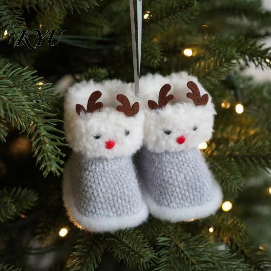 Holiday Stocking Gift Tag Soft Plush Christmas Boot Ornament, Decorative Knitted Party Photo Props Hanging Pendant for Xmas Tree, Decor Woolen