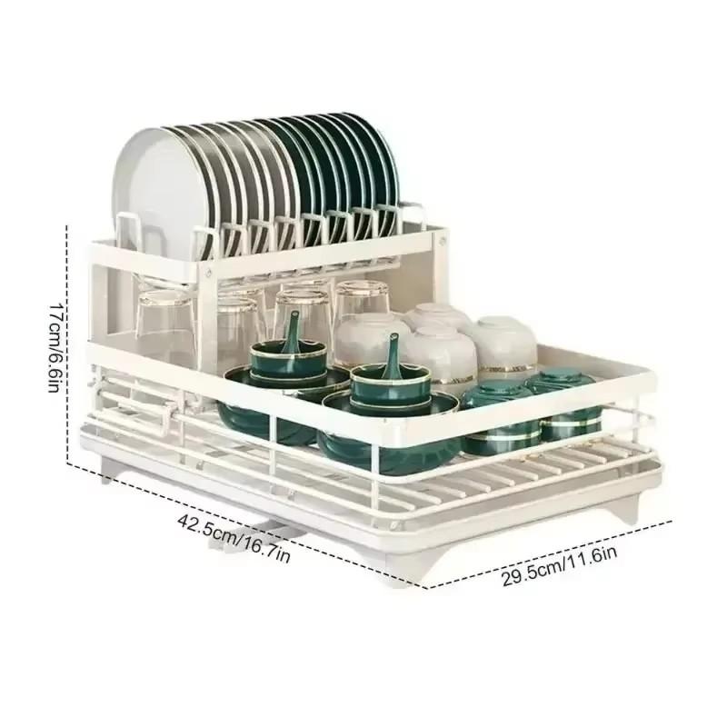 2-Tier Dish Drying Rack Large Capacity Kitchen Plates Holder with Drainboard Detachable Dishes Drainer Dish Storage Organizer