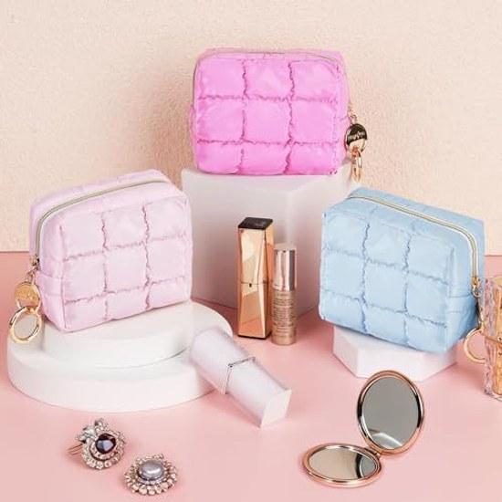 Mini cosmetic pouch small item holder womens makeup quilting lightweight lipstick bag rectangular cute self-standing vertical stylish portable trip