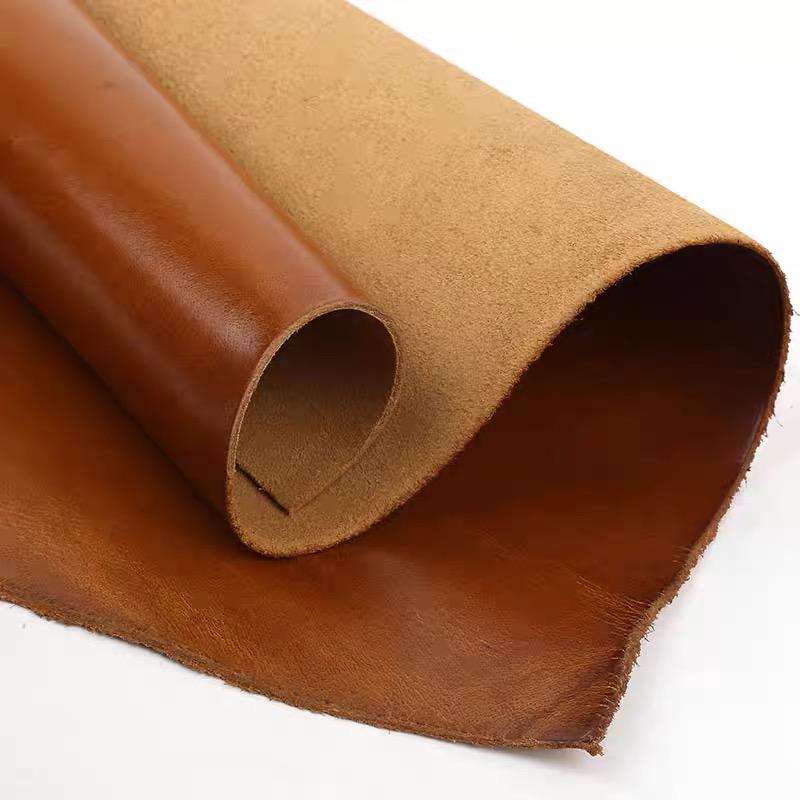 Yellow brown 2mm stiff oil wax leather, genuine leather, top layer handmade DIY ledger, leather bag, wallet, card bag