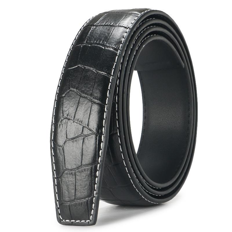 

Полоска черного ремня из двухслойной коровьей кожи с открытыми краями для мужчин, автоматическая, с тисненым узором под крокодила 110-130cm