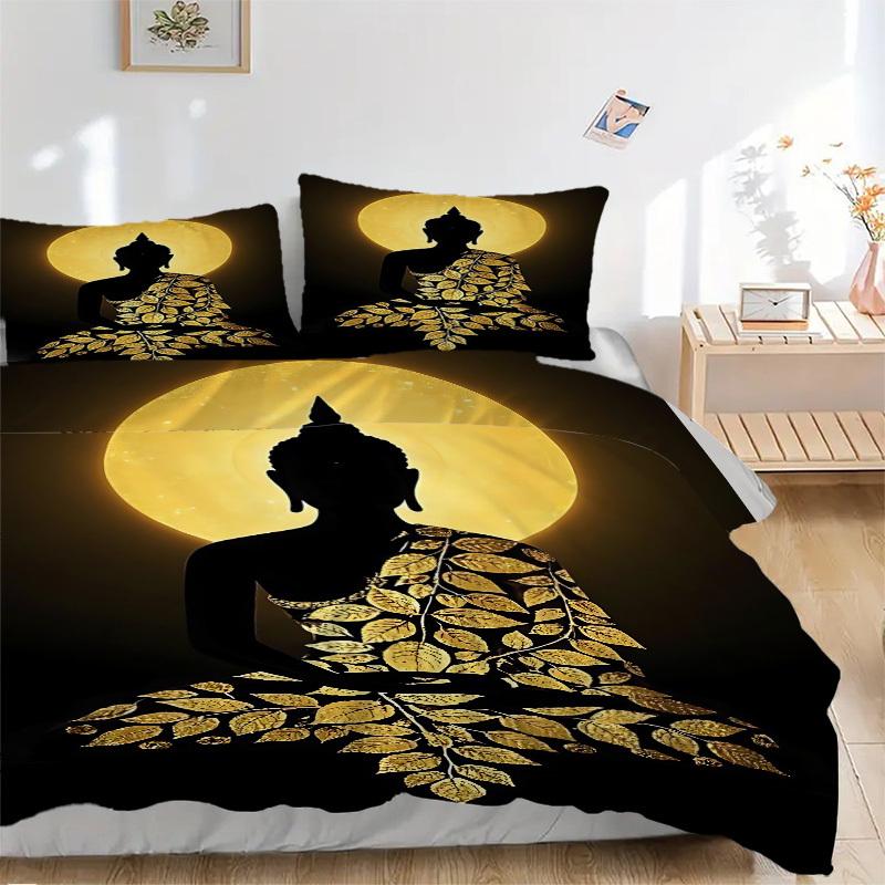 3pc Buddha Moon Cover Set - 1 Quilt Cover + 2 Pillowcases, All Seasons Bedroom Setting, Perfect for Home003