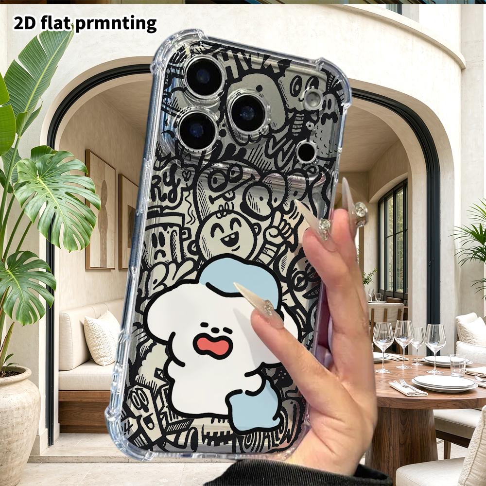 Phone Case: 2D Flat Suitable for iPhone 18 17 16 15 14 13 Pro, Transparent Four Corner Protective Case, Cloud Puppy, Christmas and Halloween Gifts
