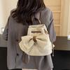 Suede bow backpack women's new texture small bag simple large capacity drawstring bucket backpack