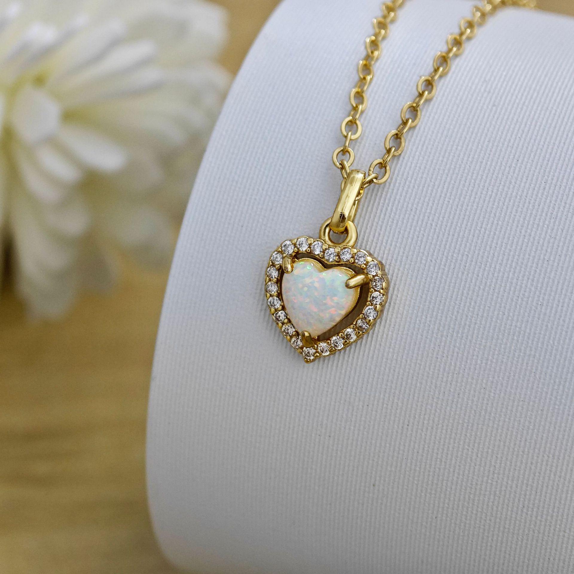 

Минималистичное ожерелье из стерлингового серебра 925 пробы «Океанское сердце» с опаловой инкрустацией Real Gold Plating Process