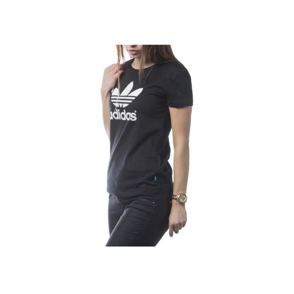 Adidas Originals Contrast Color Brand Logo Print American Vintage Shoulder Sleeve T-Shirt Women Tops Black AJ8084