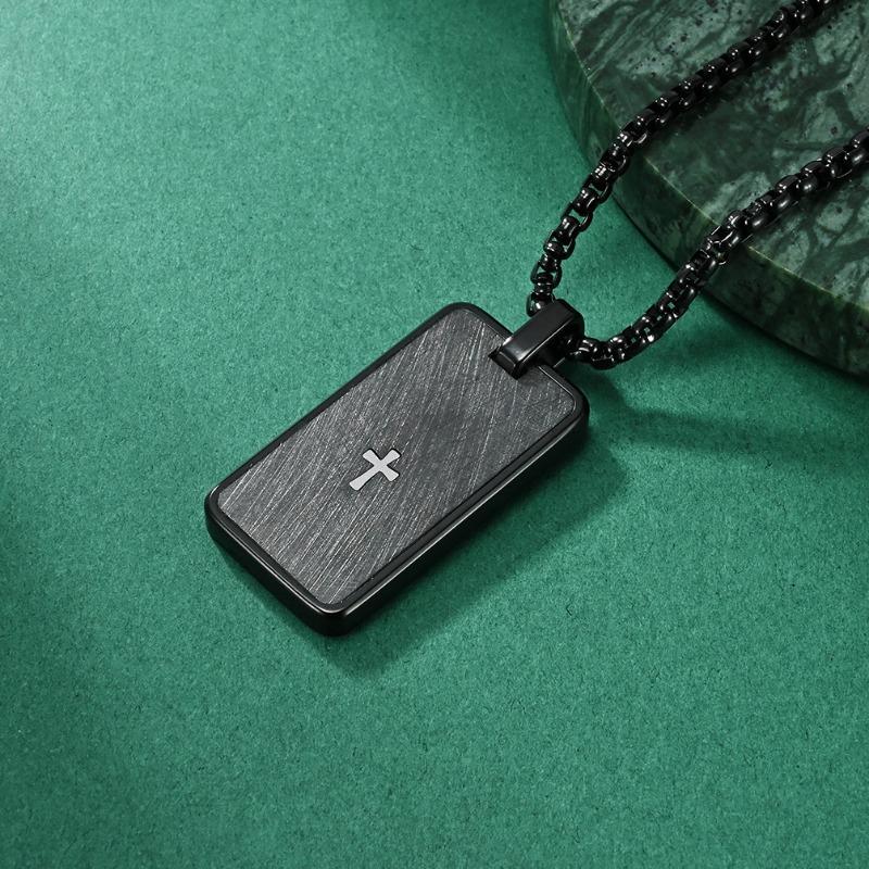 Spot original design European minimalist wind silk sand process stainless steel square necklace titanium steel jewelry
