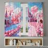 Piece Set High Definition Digital Printed Curtainspink Candy Castle Fantasy Colorful Cartoon Stylehome Decoration Style Curtains Made Of Polyester