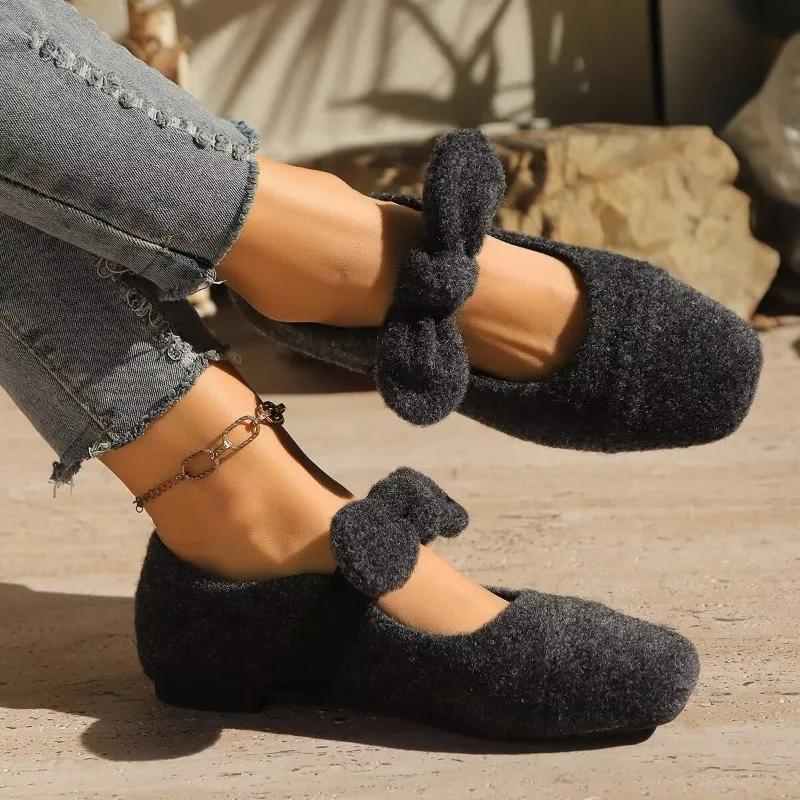 Fashion Ladies Shoes 2025 Fashion Slip on Women's Flats Plus Size Daily Flats Women Bow Tie Square Toe Soft Bottom Shallow Shoes Women
