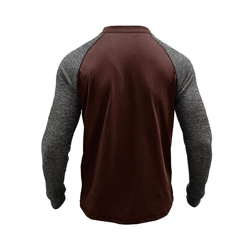 Herren Henley-Hals Raglanärmel T-Shirt Unifarben Patchwork-Tasche Oberteil