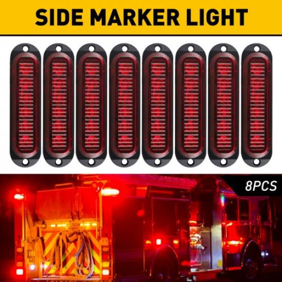 Waterproof 6-LED Light Red LED Trailer Truck Side Clearance Marker Lamps 12V 8pc