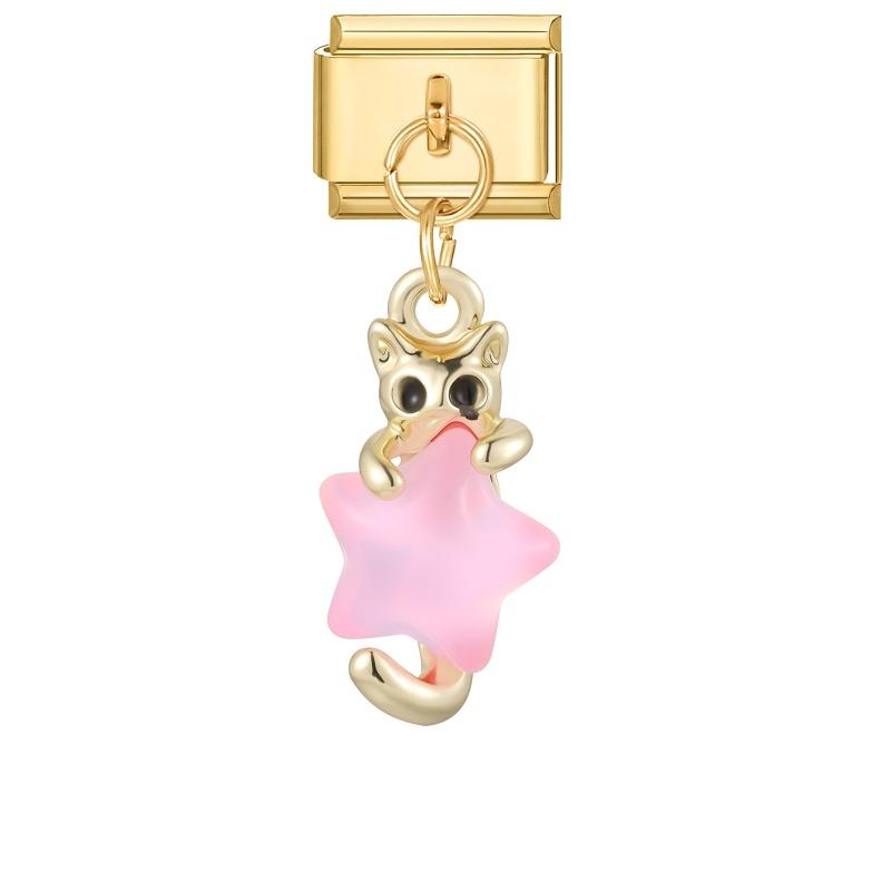 New Vintage Golden Pendant Charm Cat Butterfly Star Tennis Racket Bow Links Fit 9MM Stainless Steel Bracelet Women DIY Making