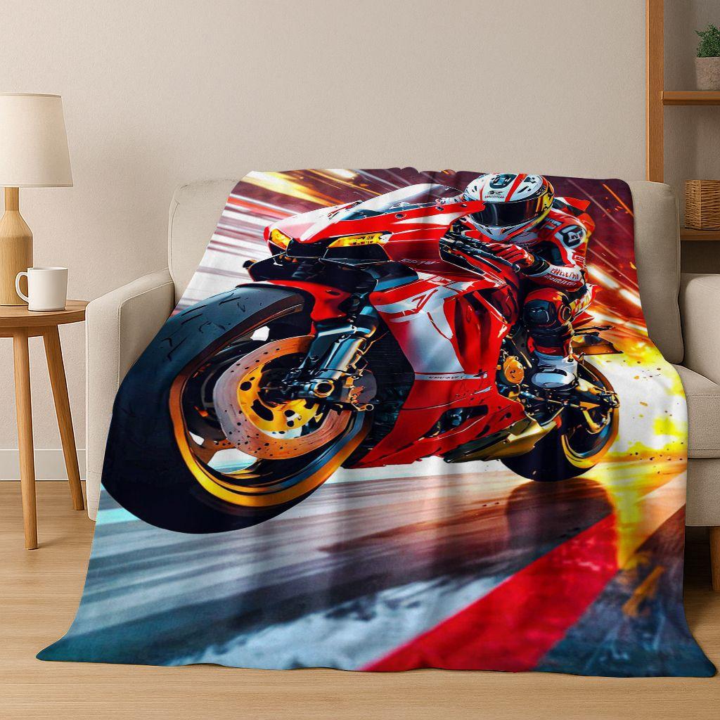 Personalized Motorcycle Rider Motorbike Art Flannel Blanket,Cozy Soft Throw Blanket for Home Bedroom Bed Sofa Picnic Cover Gift