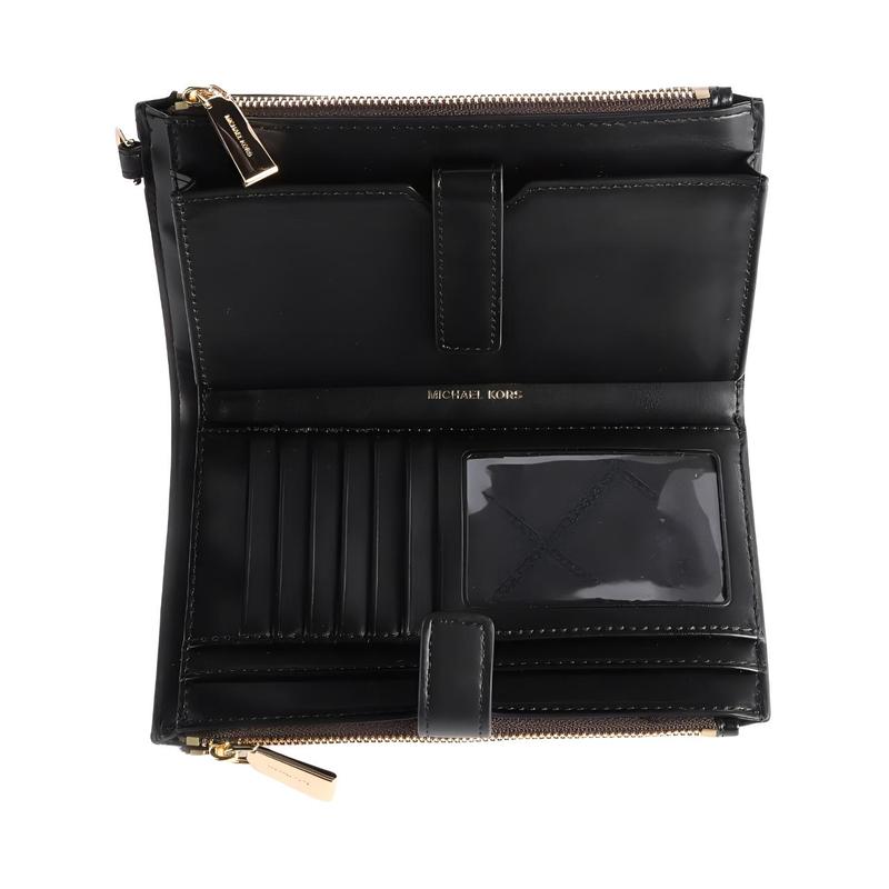Michael Kors Adele All Over Printed Old Flower Gold Logo Coated Canvas Wallet Women's Brown