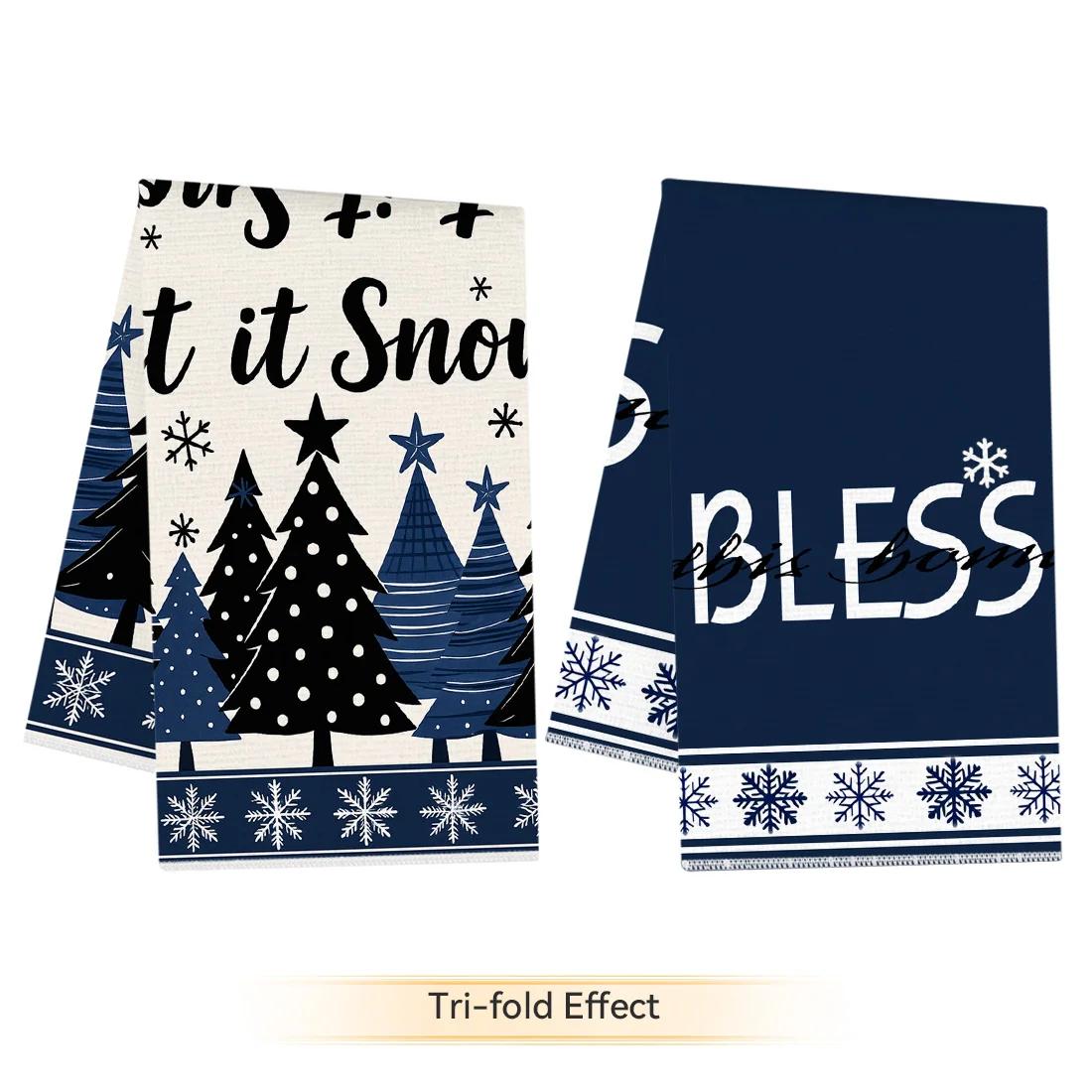 2pcs/set Kitchen Towels 40x60cmblue christmasHand Towels Christmas Decorations for Home Noel Dish Towels Gifts 40x60cm