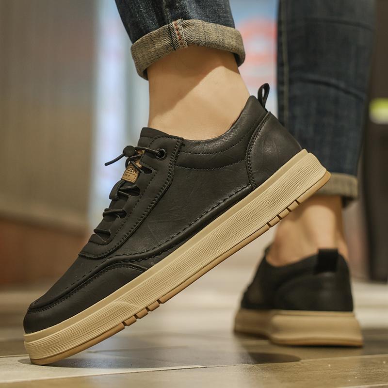 Fashion Genuine Leather Men's Board Shoes Trendy Minimalist Design Style Youth Fashion Party Outdoor Leisure Walking Office Shoes