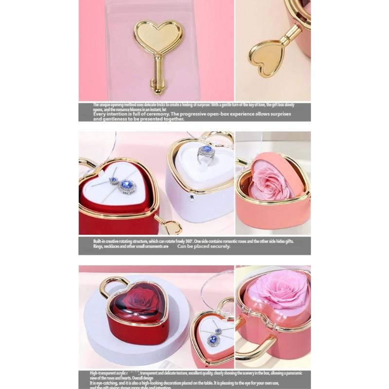Decorative Heart Shaped Jewelry Gift Box with Key for Ring Presentation, Jewelry Storage, Vanity Display and Proposal Use