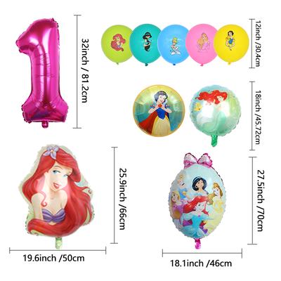 10st Prinsessa Folieballonger Set 18tum Prinsessa Helium Glob Baby Shower Prinsessa Temafest Flickor Barn Födelsedagskalas Dekorationer