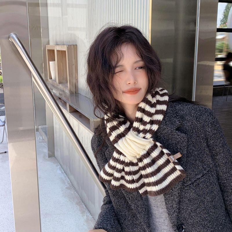 Striped Cross Scarf Women'S Autumn And Winter Korean Lazy Pullover Wool Scarf Versatile  Scarf