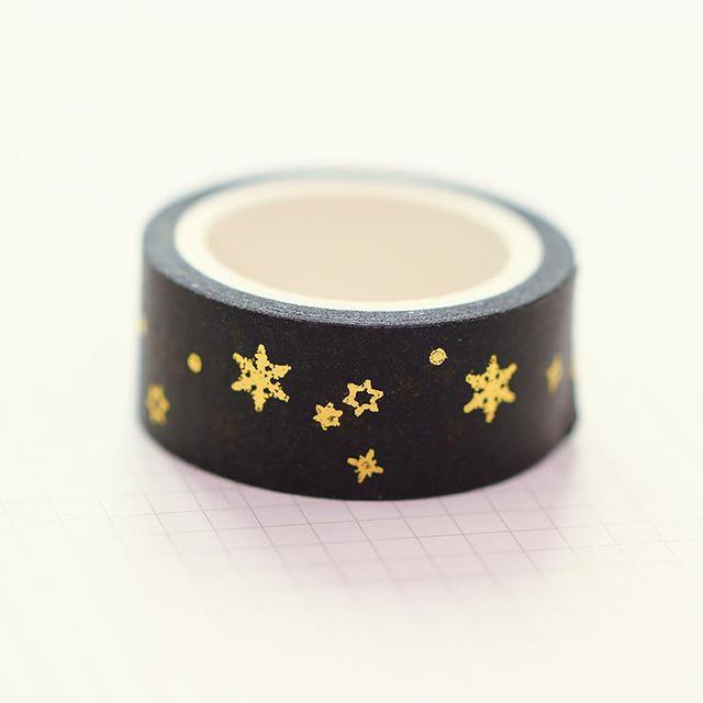 Gold & Silver Foil Hot Stamping Christmas Washi Tape - Moon, Stars, House & Branches DIY Journal Stickers