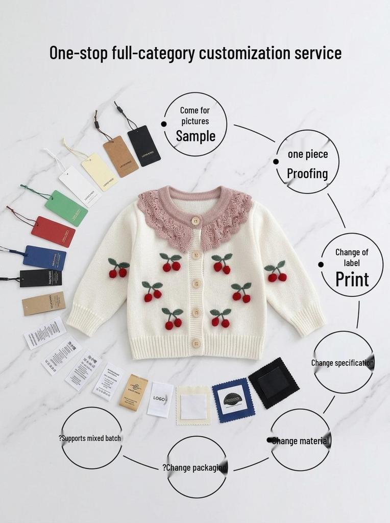 Personalized Pure Cotton Knitted Baby Girl Sweater & Cardigan Set with Logo Printing
