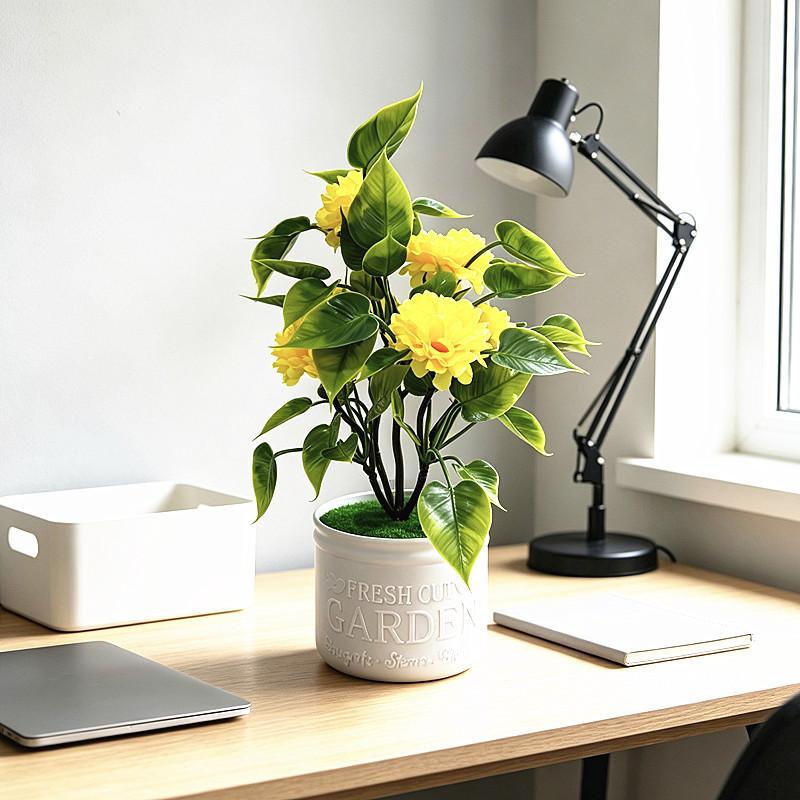 Chrysanthemum Artificial Flower Pot With Plastic And Silk Material For Home Decor And Wedding Use