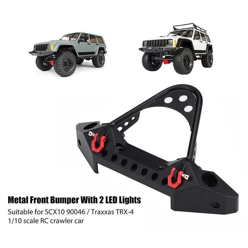 Para-choque Dianteiro de Liga Usinado CNC Preto com Manilha e Luz LED para Traxxas Trx-4 Axial Scx10 Ii Jeep