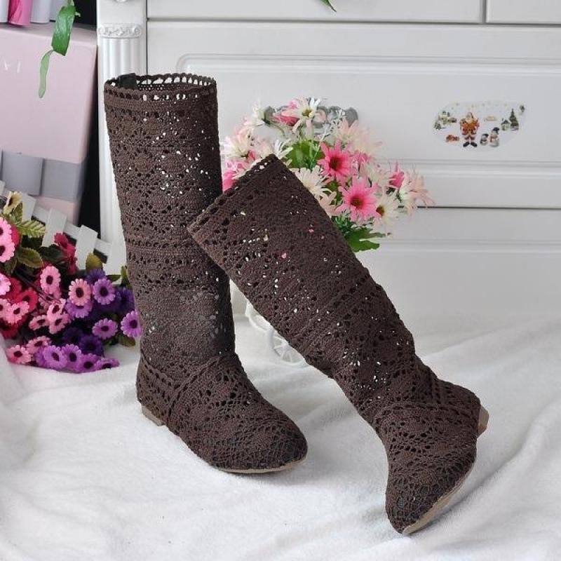 

2025 new spring lace hollow Martin boots single boots flat high boots net boots cool boots hole shoes women s boots 38 коричневий
