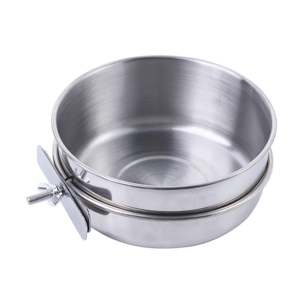 Clamp-on Hanging Stainless Steel Food Dish Water Drinker Cage Cup Parrot Feeding Bowl Bird Feeder