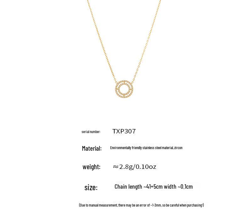 Qiong Yao European Style 18K Gold-Plated Full Diamond Double Ring Necklace & Bracelet Set in High-End Stainless Steel