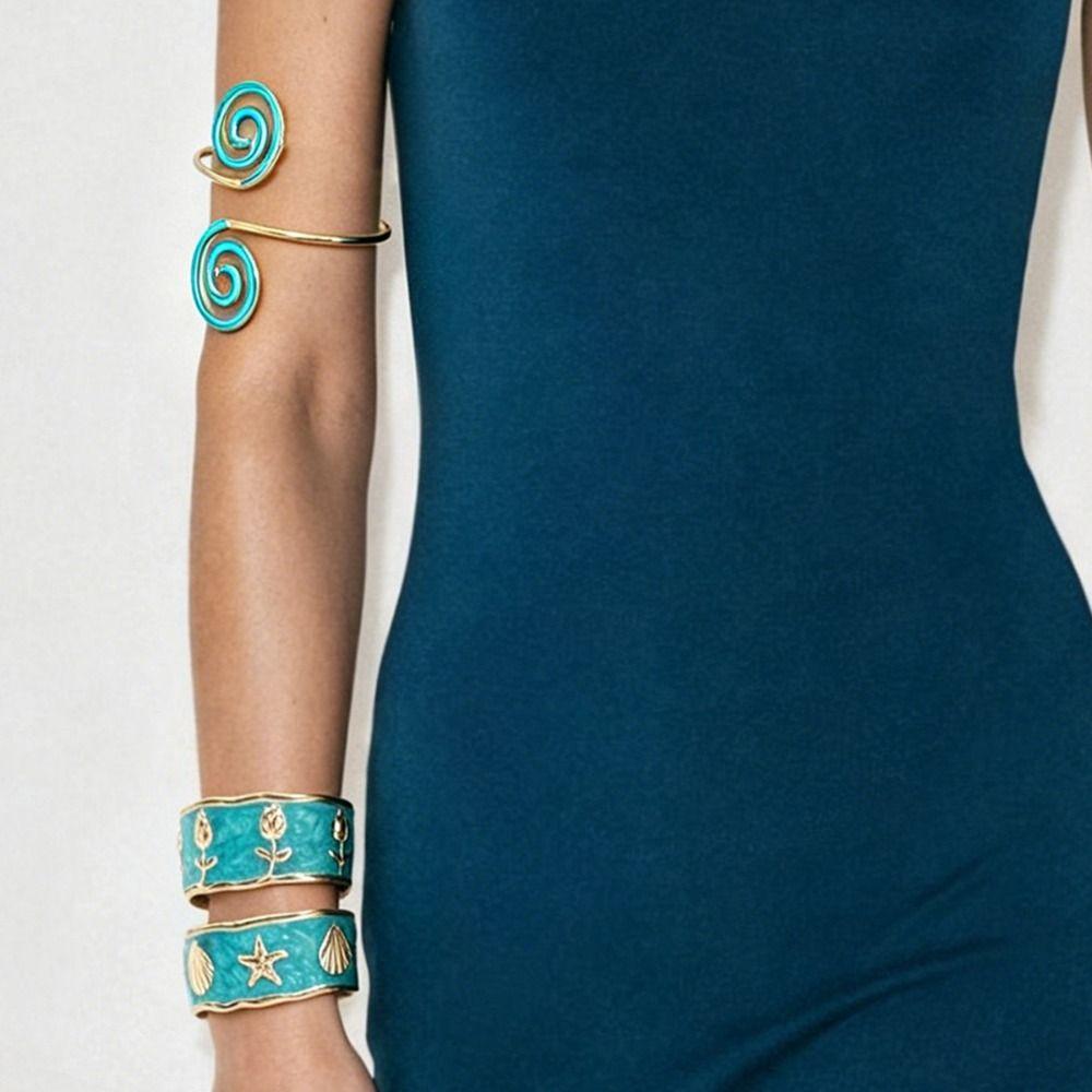 Heart Glazed Enamel Bracelet Geometric Arm Ring Bohemian Women's Hand Bracelet Gold Jewelry