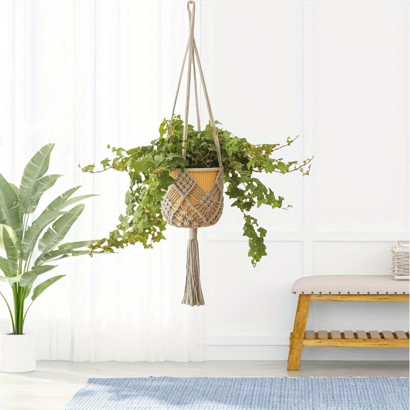 1pc Boho Macrame Plant Hanger for Indoor Outdoor Hanging Succulents Cotton Rope Woven Hanging Basket with Net Pouch
